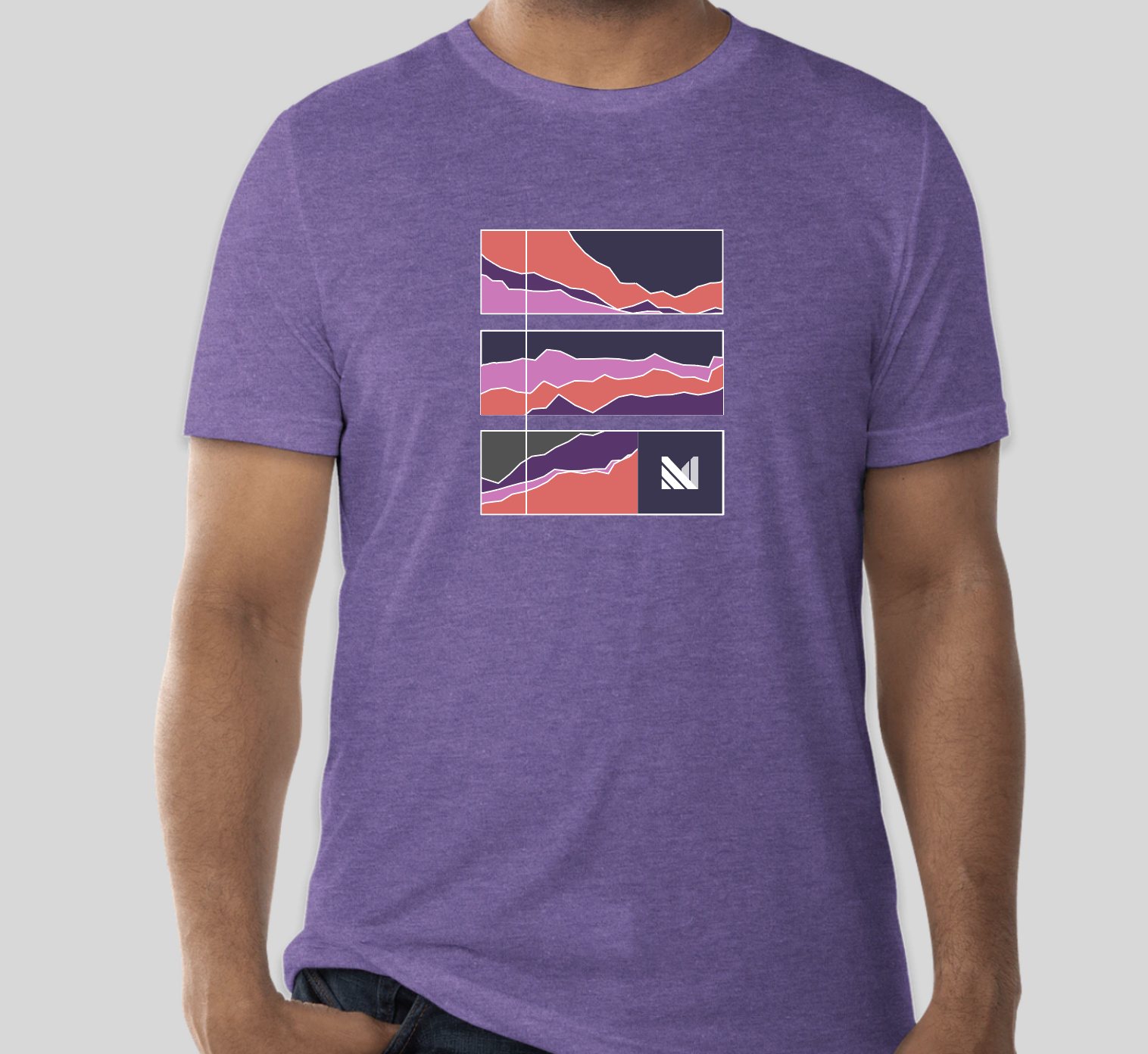 A purple Materialize t-shirt printed with the brand’s layered wave graphic.